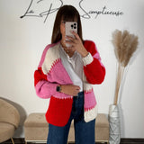 GILET LAINE RAYEE ROSE - La Petite Somptueuse