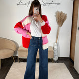 GILET LAINE RAYEE ROSE - La Petite Somptueuse