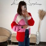 GILET LAINE RAYEE ROSE - La Petite Somptueuse