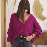 GILET MAILLE BABY PRUNE - La Petite Somptueuse