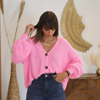 GILET MAILLE BABY ROSE - La Petite Somptueuse