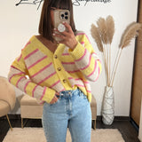 GILET RAYE JAUNE ET ROSE MILAN - La Petite Somptueuse