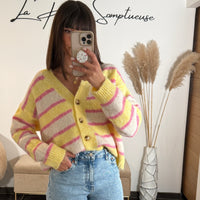 GILET RAYE JAUNE ET ROSE MILAN - La Petite Somptueuse