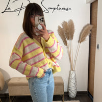 GILET RAYE JAUNE ET ROSE MILAN - La Petite Somptueuse