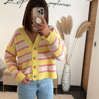 GILET RAYE JAUNE ET ROSE MILAN - La Petite Somptueuse