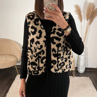 GILET SANS MANCHE LEOPARD ARIA - La Petite Somptueuse