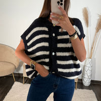 GILET SANS MANCHE RAYE BLEU MARINE DIEGO - La Petite Somptueuse