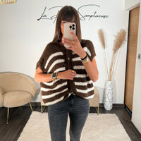 GILET SANS MANCHE RAYE MARRON DIEGO - La Petite Somptueuse