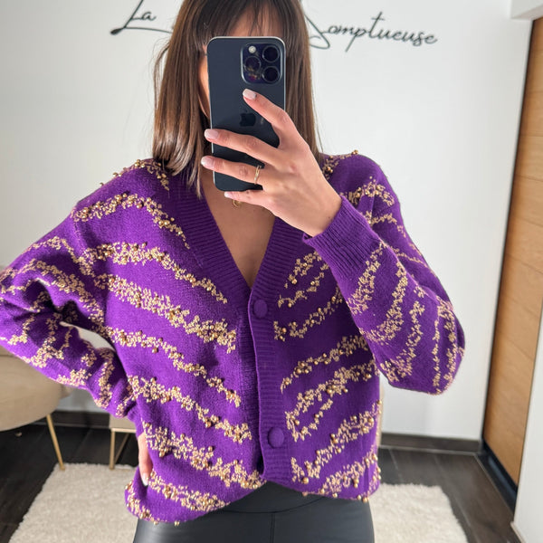 GILET VIOLET ET DOREE DENY - La Petite Somptueuse