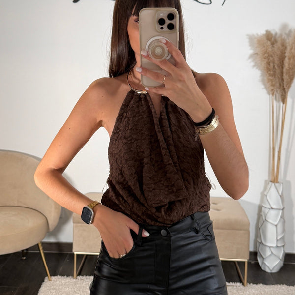 HAUT ANNEAU DENTELLE CHOCO - La Petite Somptueuse