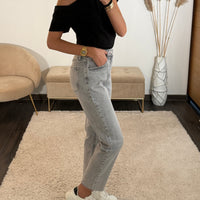 JEAN MOM GRIS CLAIR - La Petite Somptueuse