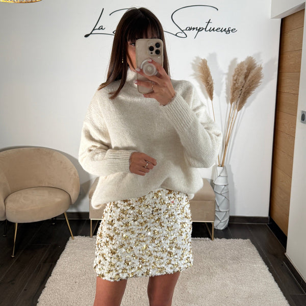 JUPE BLANCHE SEQUINS ARIA - La Petite Somptueuse