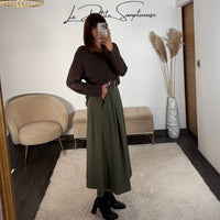 JUPE CEINTURE KAKI NINON - La Petite Somptueuse