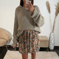 JUPE FLEURIE BEIGE ET BLEU CINDY - La Petite Somptueuse