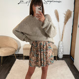 JUPE FLEURIE BEIGE ET BLEU CINDY - La Petite Somptueuse