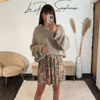 JUPE FLEURIE BEIGE ET BLEU CINDY - La Petite Somptueuse