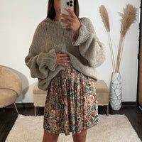 JUPE FLEURIE BEIGE ET BLEU CINDY - La Petite Somptueuse