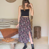 JUPE FLEURIE NOIRE AUDREY - La Petite Somptueuse