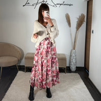 JUPE LONGUE FLEURIE BLANCHE ET ROSE CHARLIZE - La Petite Somptueuse