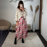 JUPE LONGUE FLEURIE BLANCHE ET ROSE CHARLIZE - La Petite Somptueuse