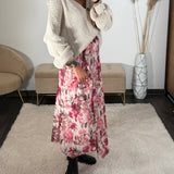 JUPE LONGUE FLEURIE BLANCHE ET ROSE CHARLIZE - La Petite Somptueuse