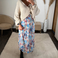 JUPE LONGUE FLEURIE BLEU CHARLIZE - La Petite Somptueuse
