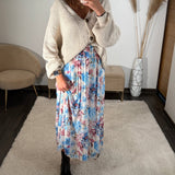 JUPE LONGUE FLEURIE BLEU CHARLIZE - La Petite Somptueuse