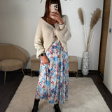 JUPE LONGUE FLEURIE BLEU CHARLIZE - La Petite Somptueuse