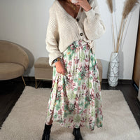 JUPE LONGUE FLEURIE VERTE CHARLIZE - La Petite Somptueuse