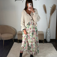 JUPE LONGUE FLEURIE VERTE CHARLIZE - La Petite Somptueuse