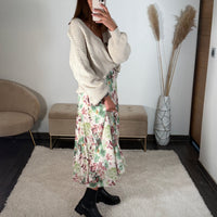 JUPE LONGUE FLEURIE VERTE CHARLIZE - La Petite Somptueuse