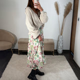 JUPE LONGUE FLEURIE VERTE CHARLIZE - La Petite Somptueuse