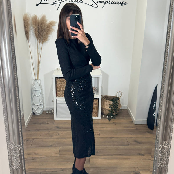 JUPE NOIRE SEQUINS LARA - La Petite Somptueuse