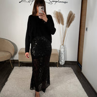 JUPE NOIRE SEQUINS LAURY - La Petite Somptueuse