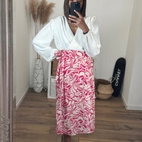 JUPE PORTEFEUILLE BLANCHE ET ROSE ERYA - La Petite Somptueuse