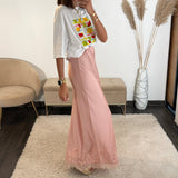 JUPE SATIN ROSE SOFY - La Petite Somptueuse