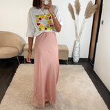 JUPE SATIN ROSE SOFY - La Petite Somptueuse