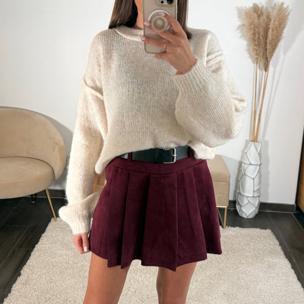 JUPE SHORT BORDEAUX + CEINTURE - La Petite Somptueuse