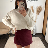 JUPE SHORT EN DAIM BORDEAUX JODY - La Petite Somptueuse