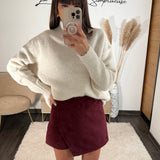 JUPE SHORT EN DAIM BORDEAUX JODY - La Petite Somptueuse