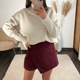 JUPE SHORT EN DAIM BORDEAUX JODY - La Petite Somptueuse