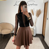 JUPE SIMILICUIR CAMEL GANA - La Petite Somptueuse