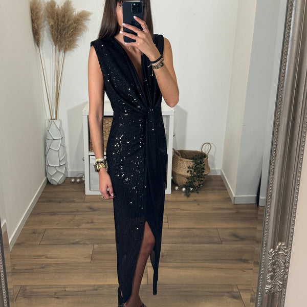 LONGUE ROBE NOIRE SEQUINS ISELIA - La Petite Somptueuse