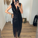 LONGUE ROBE NOIRE SEQUINS ISELIA - La Petite Somptueuse