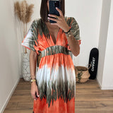 LONGUE ROBE ORANGE ET KAKI SAMIA - La Petite Somptueuse