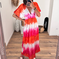 LONGUE ROBE ROSE ET ORANGE SAMIA - La Petite Somptueuse