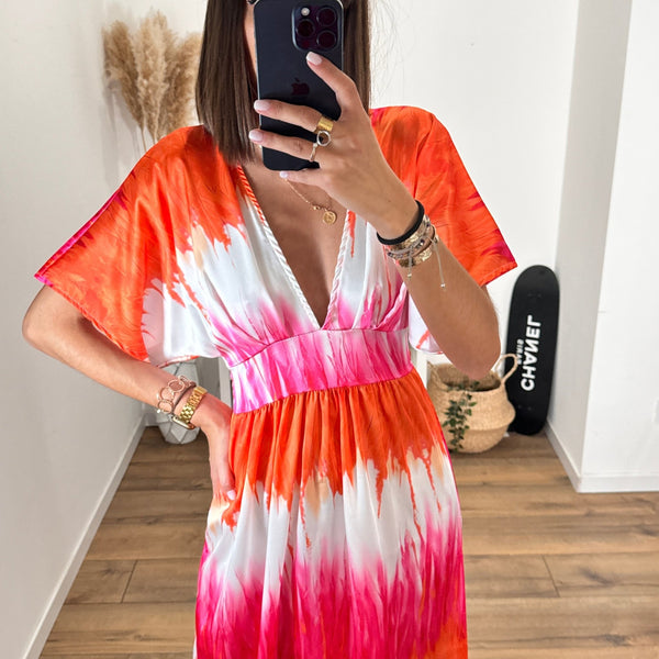 LONGUE ROBE ROSE ET ORANGE SAMIA - La Petite Somptueuse