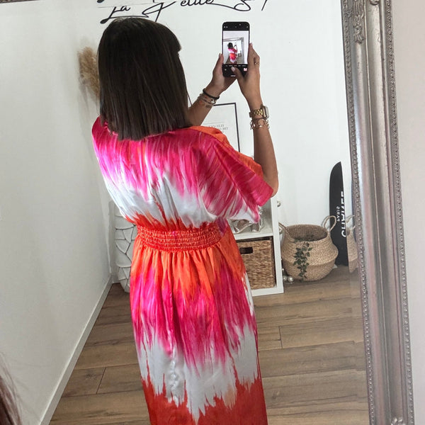 LONGUE ROBE ROSE ET ORANGE SAMIA - La Petite Somptueuse