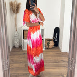 LONGUE ROBE ROSE ET ORANGE SAMIA - La Petite Somptueuse