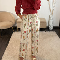 PANTALON BLANC FLEURIE LIDIA - La Petite Somptueuse